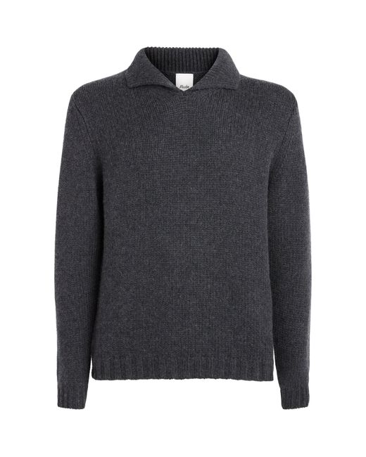 Allude Black Cashmere Collared Sweater for men