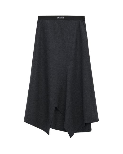 Loewe Black Wool-Blend Asymmetric Midi Skirt