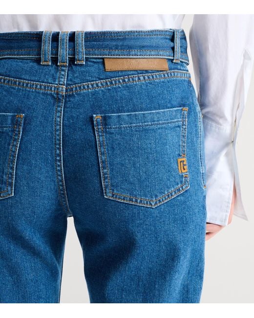 Balmain Blue Belted Mid-Rise Slim Jeans