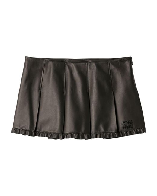 Miu Miu Black Nappa Leather Pleated Mini Skirt