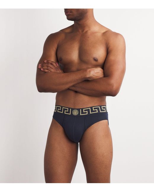 Versace Blue Greca Low-Rise Briefs for men