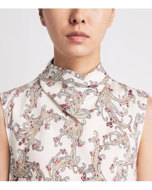 ME+EM White Silk Printed Sleeveless Top