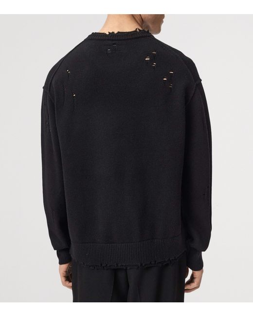AllSaints Black Cotton Distressed Wolf Sweater for men