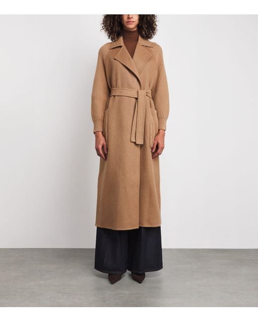 Max Mara Brown Camelwool Knitted-Sleeve Coat