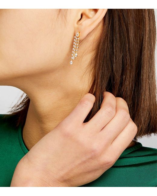 Anita Ko Metallic Yellow Gold And Diamond Pear Fringe Drop Earrings