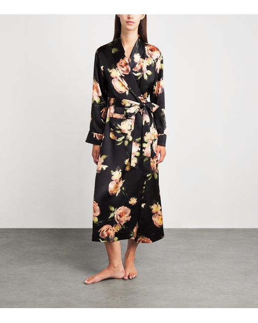 Harrods Black Silk Midnight Rose Night Robe