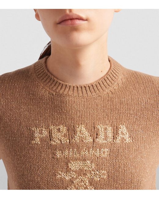 Prada Natural Wool-blend Logo Sweater