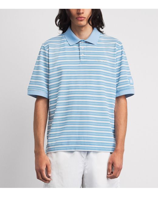 Manors Blue Piqué Stripe Goat Polo Shirt for men