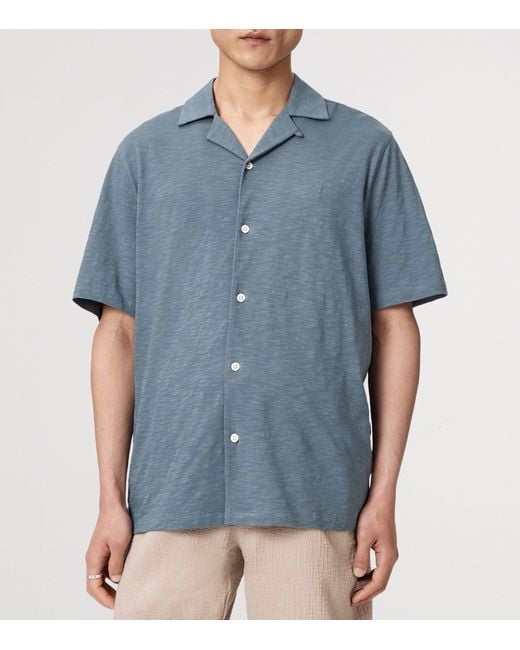 AllSaints Blue Cotton Robson Short-Sleeve Shirt for men