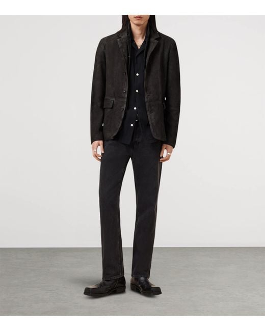 AllSaints Black Leather Survey Blazer for men