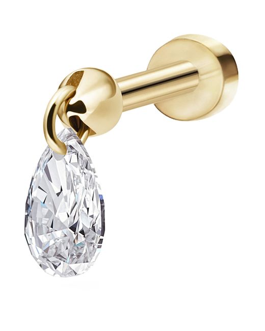 Maria Tash Metallic Floating Pear Diamond Charm Threaded Stud Earring