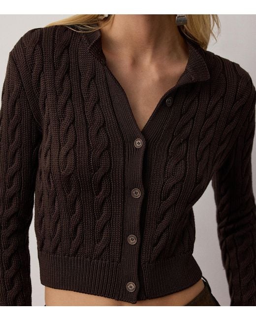 Ralph Lauren Brown Mulberry Silk Cropped Cardigan