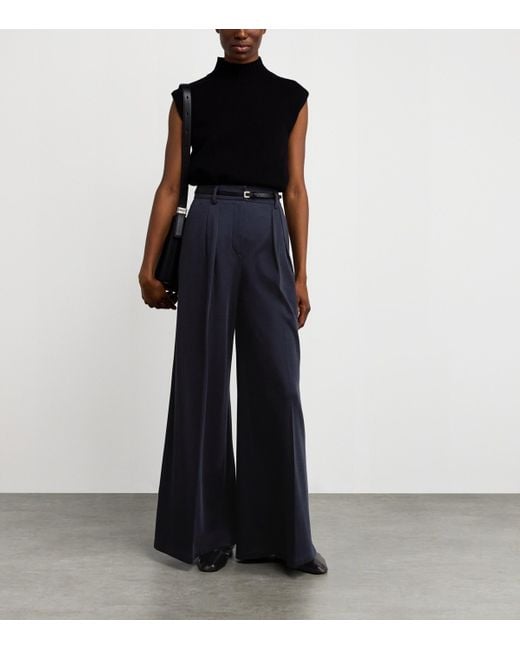 Max Mara Blue Wool Jersey Palazzo Trousers