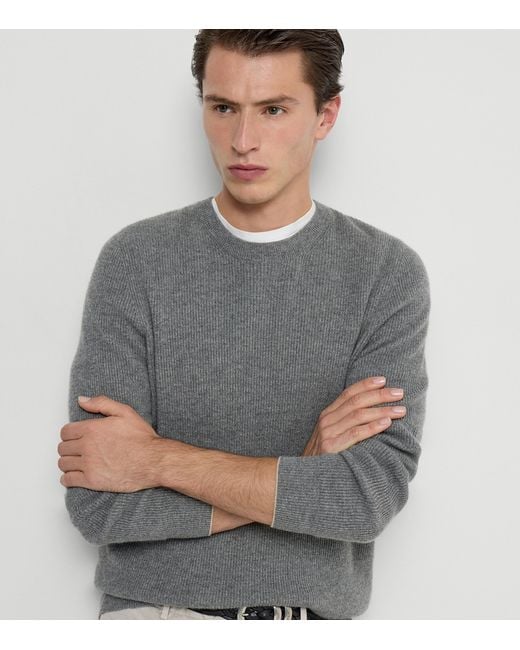 Brunello Cucinelli Gray Cashmere Ribbed Sweater for men