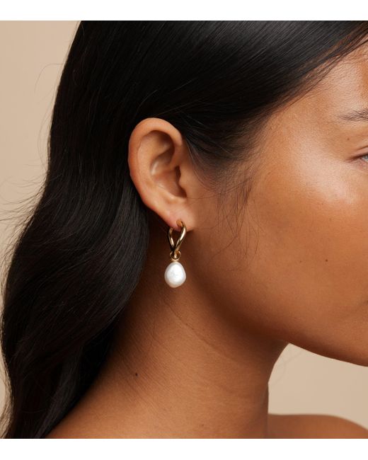 Astrid & Miyu Metallic Plated And Pearl Hoop Earrings