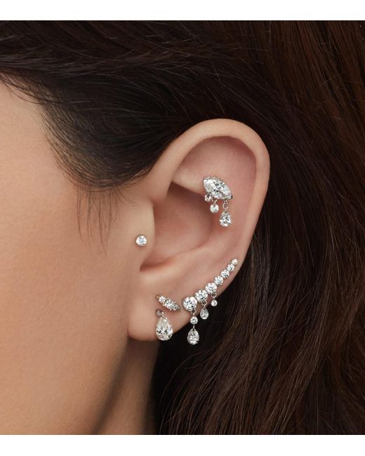Maria Tash White Floating Pear Diamond Charm Threaded Stud Earring