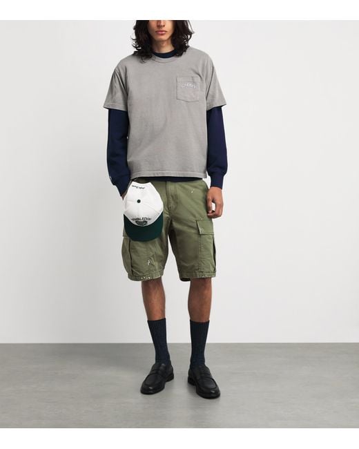 CHERRY LA Green Cotton Paint Splatter Cargo Shorts for men