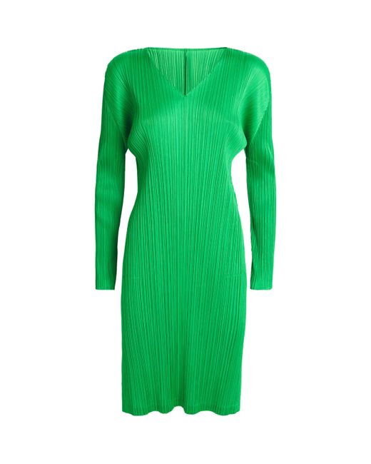 Pleats Please Issey Miyake Green Monthly Colors February Midi Dress