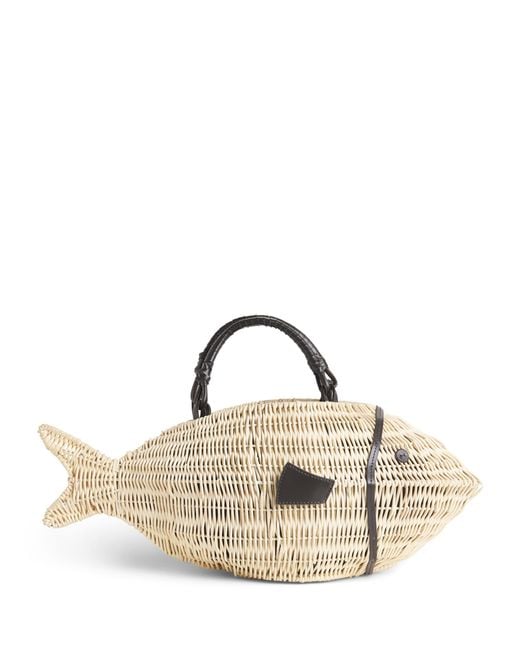 Staud Metallic Wicker Cleo Fish Top-Handle Bag