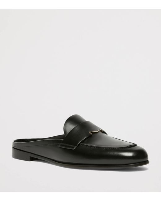 Max Mara Black Leather Logo-Hardware Mules