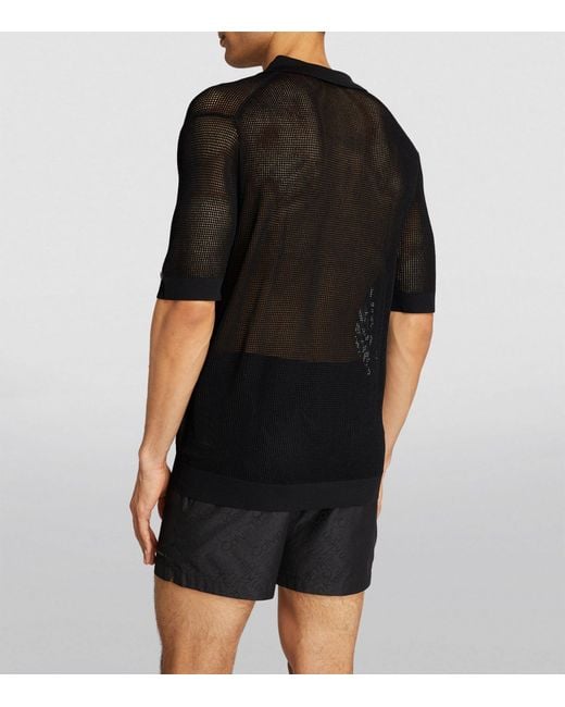 Calvin Klein Black Mesh-knit Polo Shirt for men