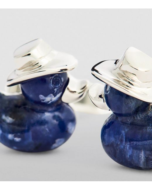 Tateossian RhodiumPlated Sodalite Duck Cufflinks in Blue for Men Lyst UK