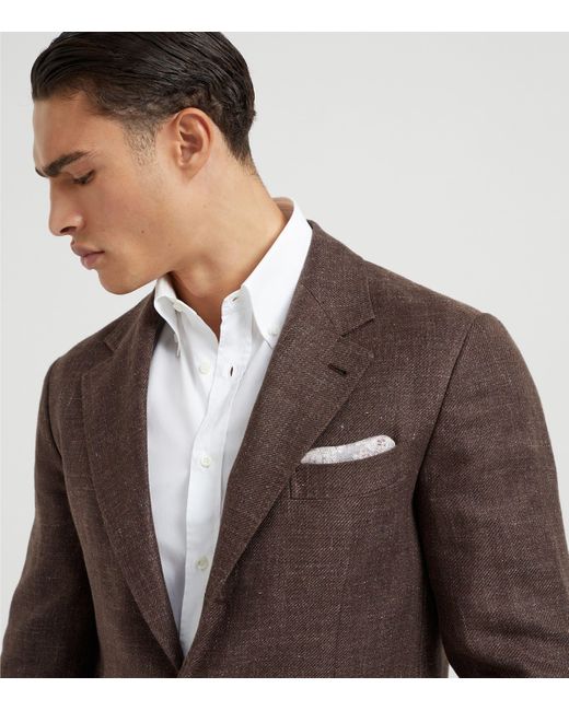 Brunello Cucinelli Natural Double-Faced Linen-Silk Paisley Pocket Square for men