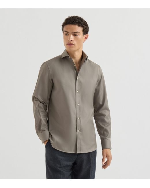 Brunello Cucinelli Gray Cotton Twill Garment-Dyed Shirt for men