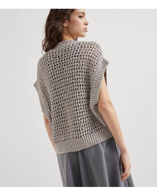 Brunello Cucinelli White Silk-linen Net Sweater Vest