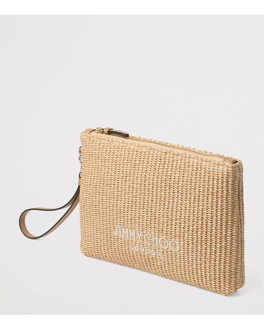 Jimmy Choo Natural Raffia Zip-Up Pouch