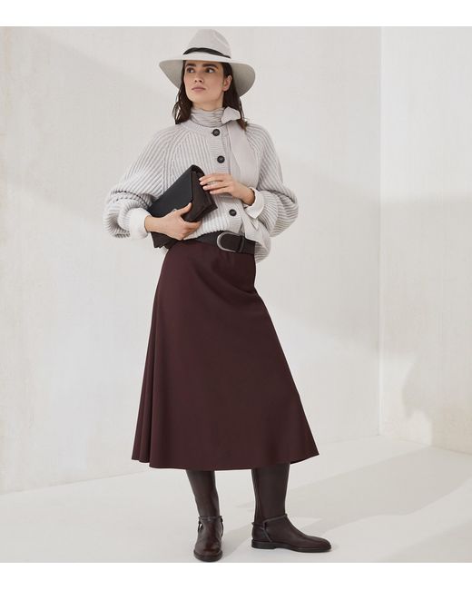 Brunello Cucinelli Brown Virgin Wool-Blend Twill Flute Skirt Skirt