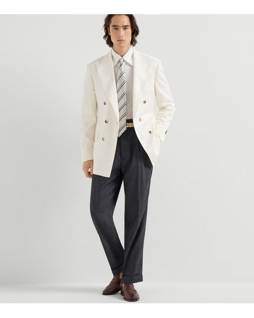 Brunello Cucinelli White Délavé Silk And Linen Twill Blazer for men