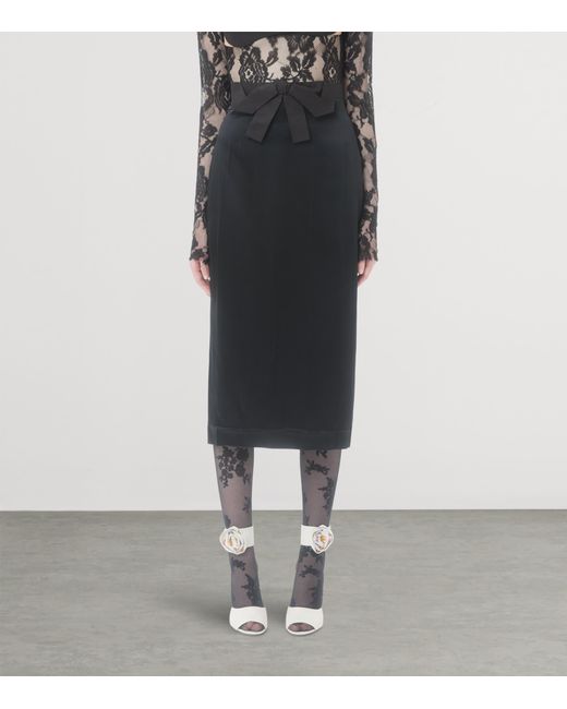 Valentino Black Satin Bow-Detail Midi Skirt