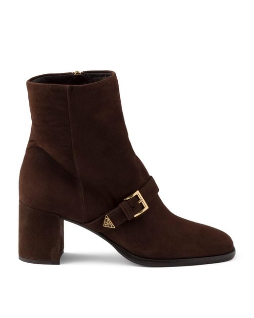Prada Brown Suede Buckle Booties Ankle Boots 65