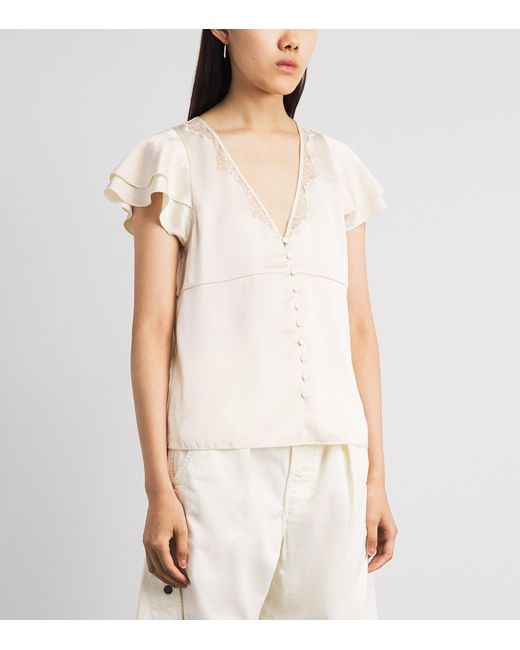 Citizens of Humanity White Lola Ruffle-Sleeve Blouse