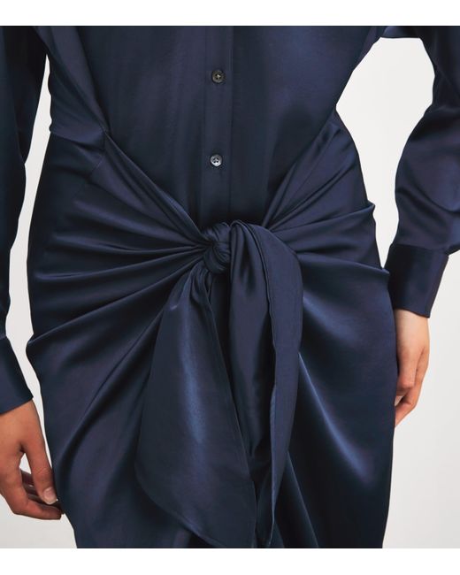 Polo Ralph Lauren Blue Satin Midi Shirt Dress