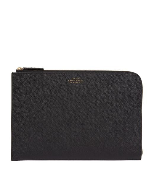 Smythson Black Panama Leather Slim Pouch for men