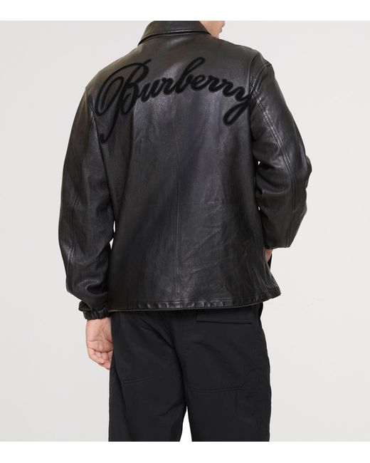 Burberry Black Leather Cursive Monogram Shirt Jacket for men