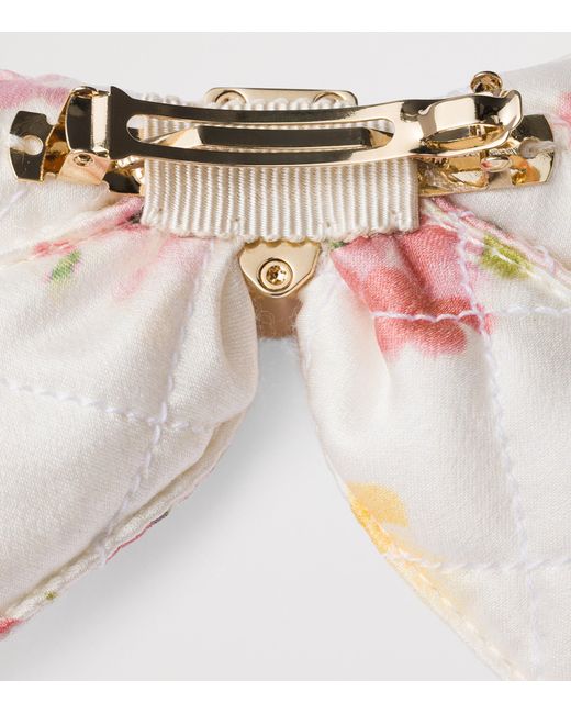 Prada White Silk Floral Bow Hair Clip