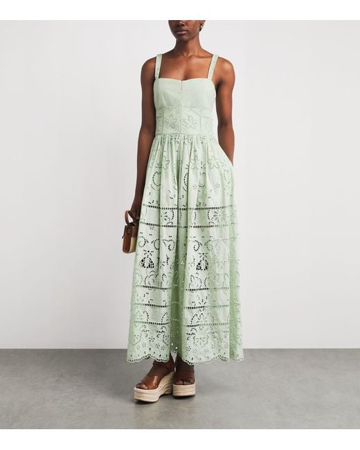 Alice + Olivia Green Cotton Embroidered Anya Maxi Dress