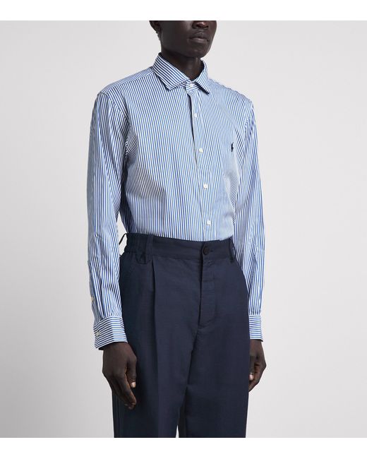 Polo Ralph Lauren Blue Cotton Stripe Custom Fit Shirt for men