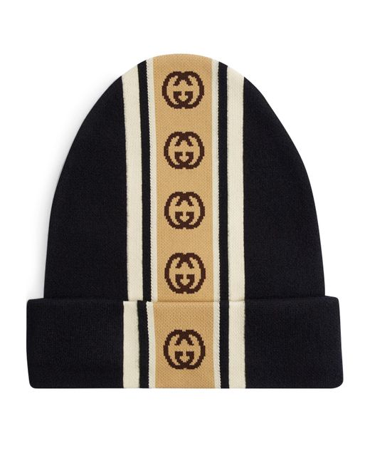 Gucci Black Interlocking G Stripe Beanie for men