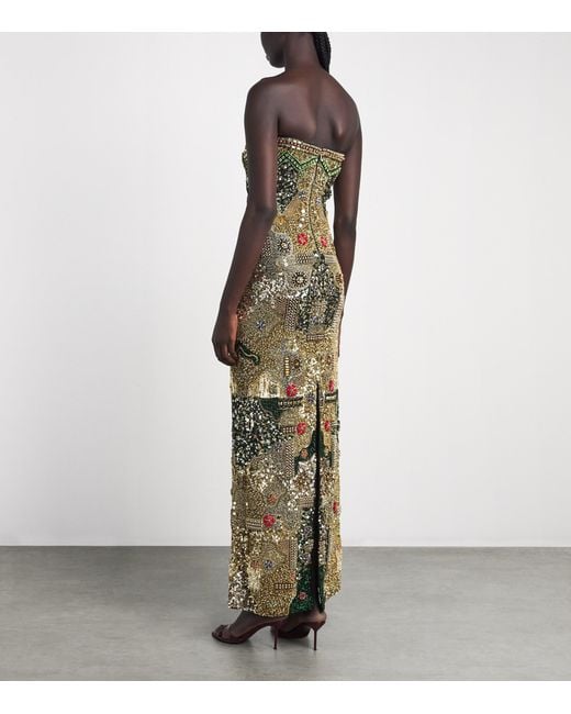 Alice + Olivia Metallic Hand-Embroidered Delora Column Gown