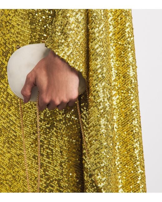 Taller Marmo Yellow Sequinned Atlas Disco Maxi Dress