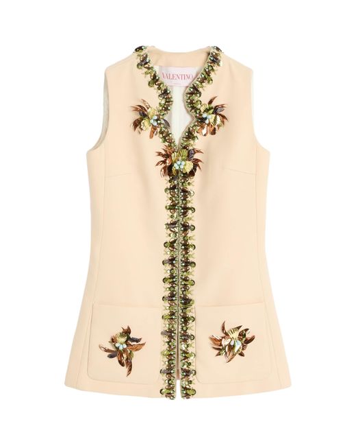 Valentino Garavani Natural Virgin Wool-Silk Embellished Gilet