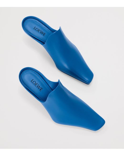 Loewe Blue Lambskin Emily Heeled Mules 45