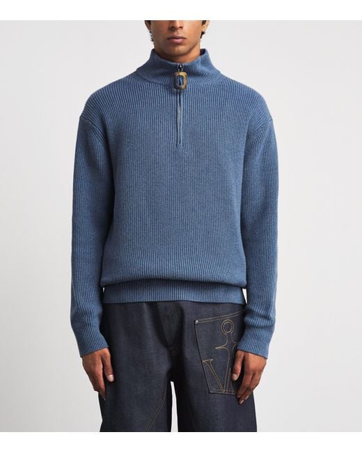 J.W. Anderson Blue Wool-Cotton Half-Zip Sweater for men