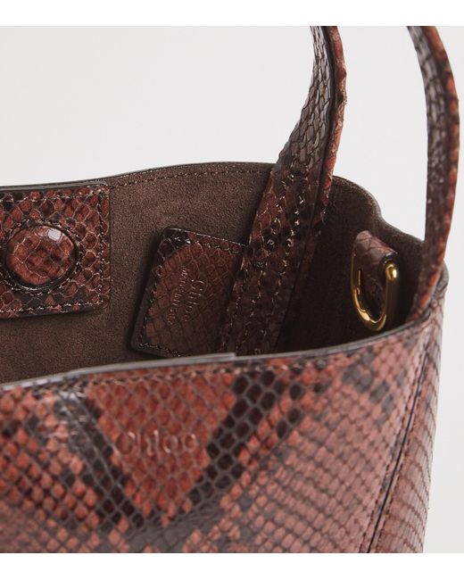 Chloé Brown Small Snakeskin-Effect Spin Tote Bag