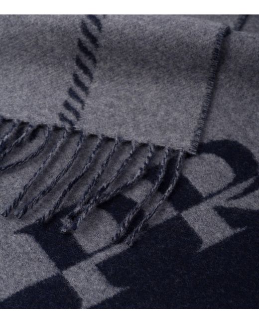 Prada Blue Wool Logo Scarf for men
