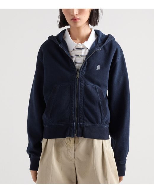 Prada Blue Cotton Logo Hoodie